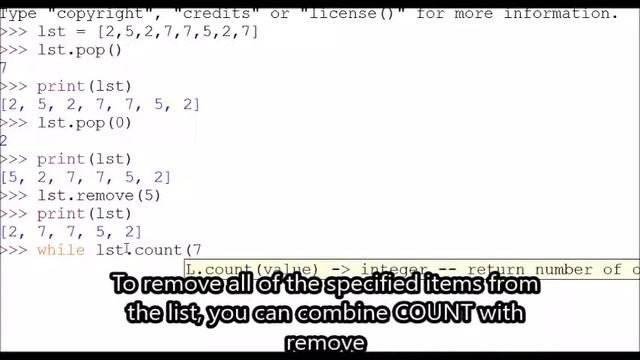 Python lists remove pop and del смотреть онлайн