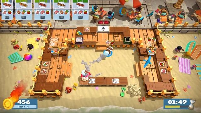 Overcooked 2. Surf 'n' Turf DLC. Level 2-1. 4 Stars. 2 Player Co-op смотреть онлайн