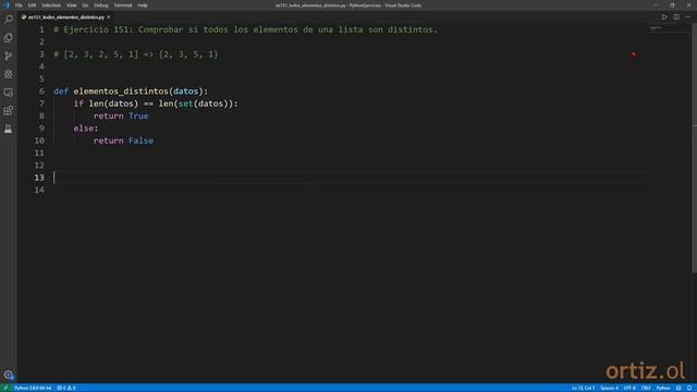 Python - Ejercicio 151: Comprobar si Todos los Elementos de una Lista son Distintos смотреть онлайн