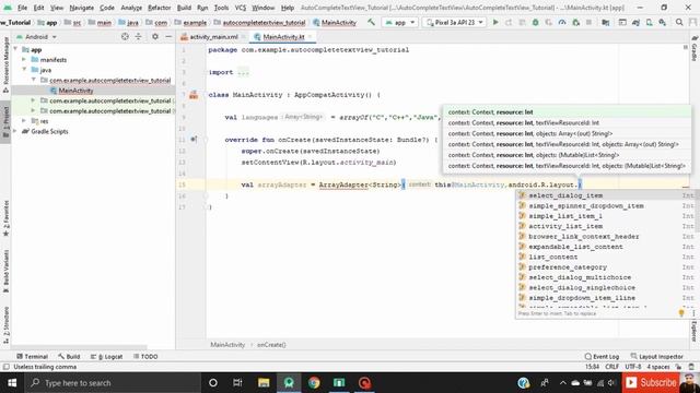 AutoCompleteTextView in Kotlin in Android Studio Tutorial смотреть онлайн