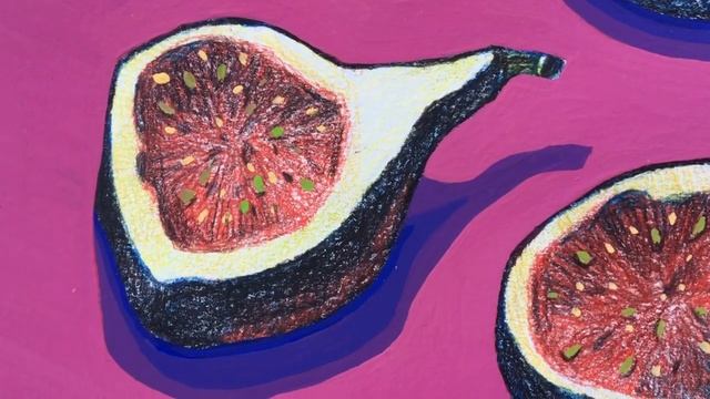 Figs on pink. Mixed media on paper. Инжиры на розовом. Смешанная техника на бумаге. смотреть онлайн