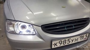 Установка билед линз 3.0 в холодном свете в Hyundai Accent +  птф  7(928)1112002 город #шахты