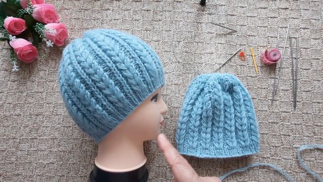 Теплая слегка пушистая шапка с шикарным узором Колоски. смотреть онлайн