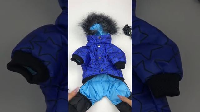 Одежда для собак TM Dogs Bomba. Зимний комбинезон с гладким подкладом Звёзды синие