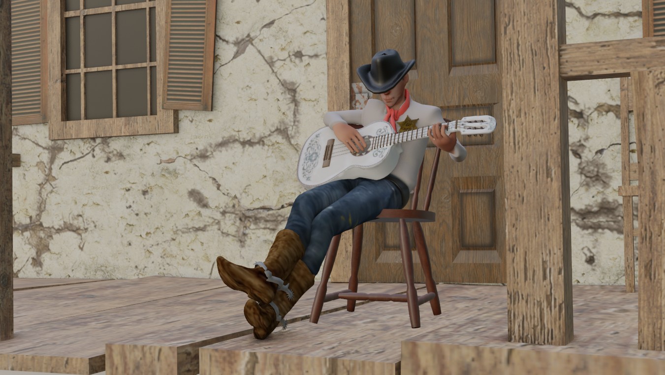 BLENDER 3.6 Аниматика свадьба Бель и Генри он с гитарой