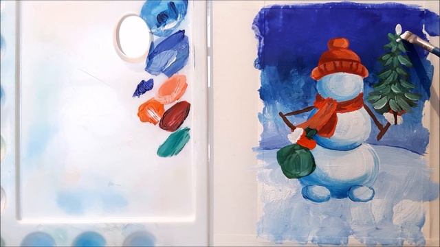 КАК НАРИСОВАТЬ СНЕГОВИКА КРАСКАМИ.РИСУЕМ СНЕГОВИКА. КАК НАРИСОВАТЬ НОВОГОДНЮЮ ОТКРЫТКУ.РИСУЕМ ГУАШЬ смотреть онлайн