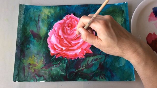 Мастер класс. Рисуем цветок розы акварелью. Часть 15. смотреть онлайн
