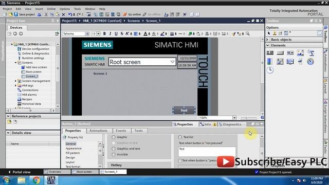 How to change or switch between HMI screens with button and user authorization in WinCC TIA portal смотреть онлайн