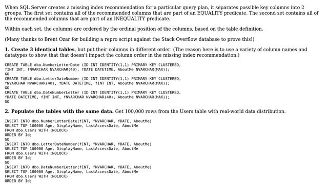Databases: How does SQL Server determine key column order in missing index requests? смотреть онлайн