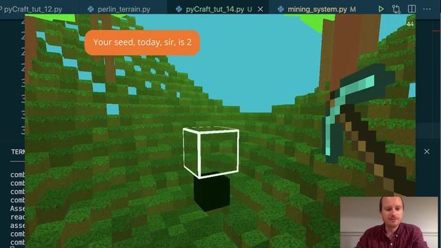 Minecraft in python (Ursina): random terrain seed, walking down layers, and text on screen - part 1 смотреть онлайн