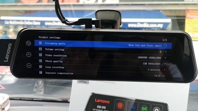 Lenovo V7 Plus 2 Way Mirror DVR Driving Video Recorder Front And Rear REAL 1080P Full Touch Screen