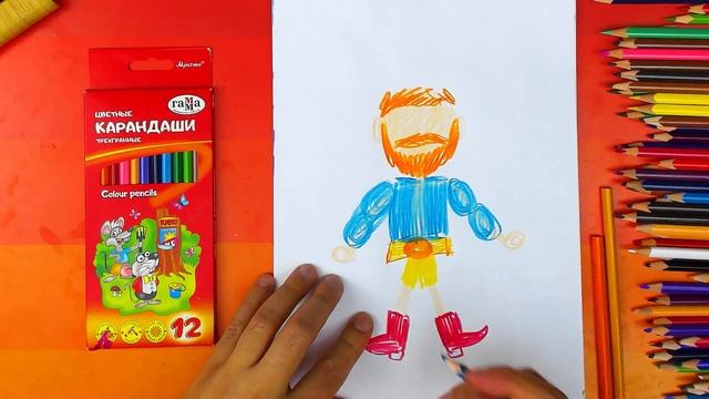 БОГАТЫРЬ идет в САДИК - рисуем человека цветными карандашами смотреть онлайн