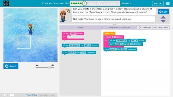 Code with Anna and Elsa Level 6 Code.org Hour of Code Tutorial Answers