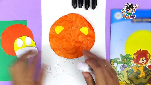 Аппликация из бумаги - Львенок из мультика