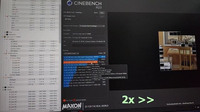 13600k | Undervolt | Cinebench R23 test | 255 Watts to 125 Watts смотреть онлайн