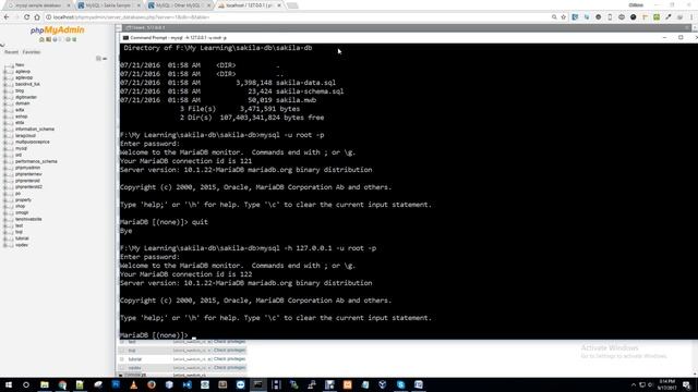create user, create database, connect host, import sample db using command prompt смотреть онлайн