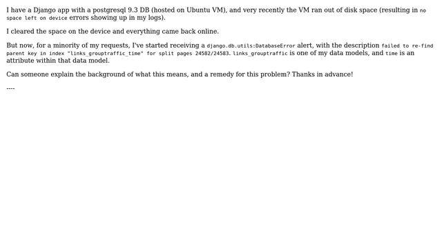 Databases: Postgresql error: failed to re-find parent key in index смотреть онлайн