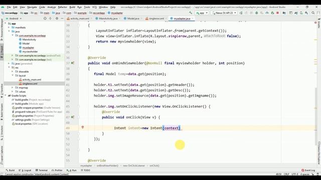 RecyclerView OnClickListener | RecyclerView OnClickListener to New Activity | Part-4 смотреть онлайн