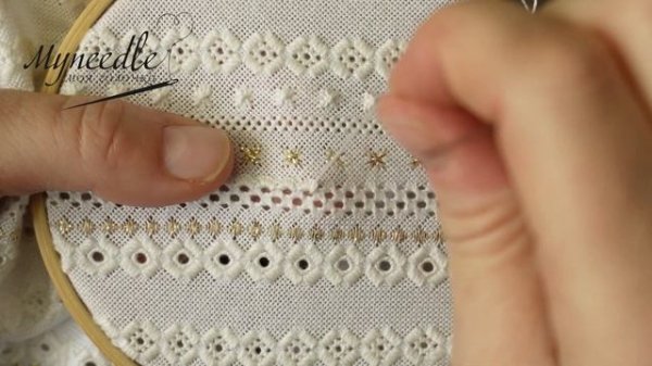 Embroidery process.Hardanger embroidery.