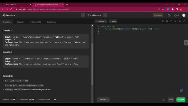 2185. Counting Words With a Given Prefix with Python | Leetcode with python #pytohon #leetcode смотреть онлайн