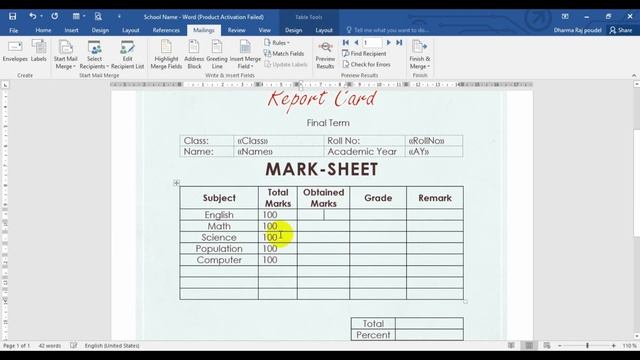 Generate Student Mark-Sheet from MS Word - Mail Merge by Excel data source смотреть онлайн