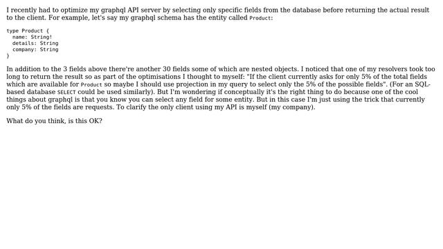 Should graphql api implementation select specific fields from database before resolving? смотреть онлайн