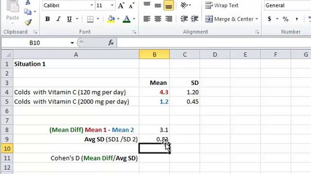 Calcuating Cohen's D In Excel