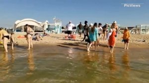 Анапа Витязево пляж Атлантик сегодня 3 июля 2024. Обстановка на пляже море и погода сейчас