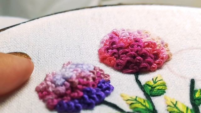 Hand Embroidery Ideas : Hydrangea Flowers / French Knot [Free Pattern]