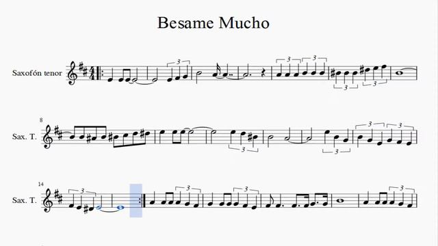 Partitura Besame Mucho versión uno Saxofón Tenor смотреть онлайн