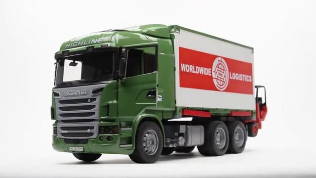 Фургон Scania с погрузчиком и паллетами, 03-580 03580 Bruder Спецтехника игрушка смотреть онлайн