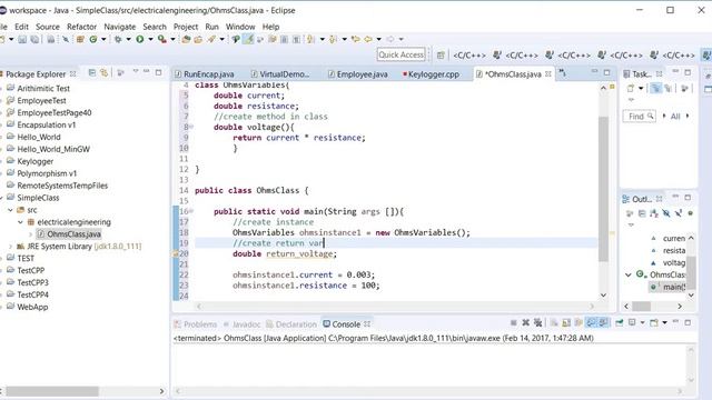 Java- SimpleClass (with return method) example using Ohms Law смотреть онлайн