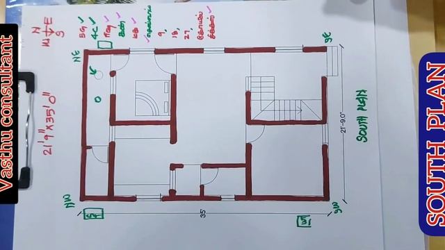 தெற்கு பார்த்த வீடு வாஸ்து பிளான்,21'9"x35', South facing house vasthu plan #southplan #தெற்குவீடு смотреть онлайн