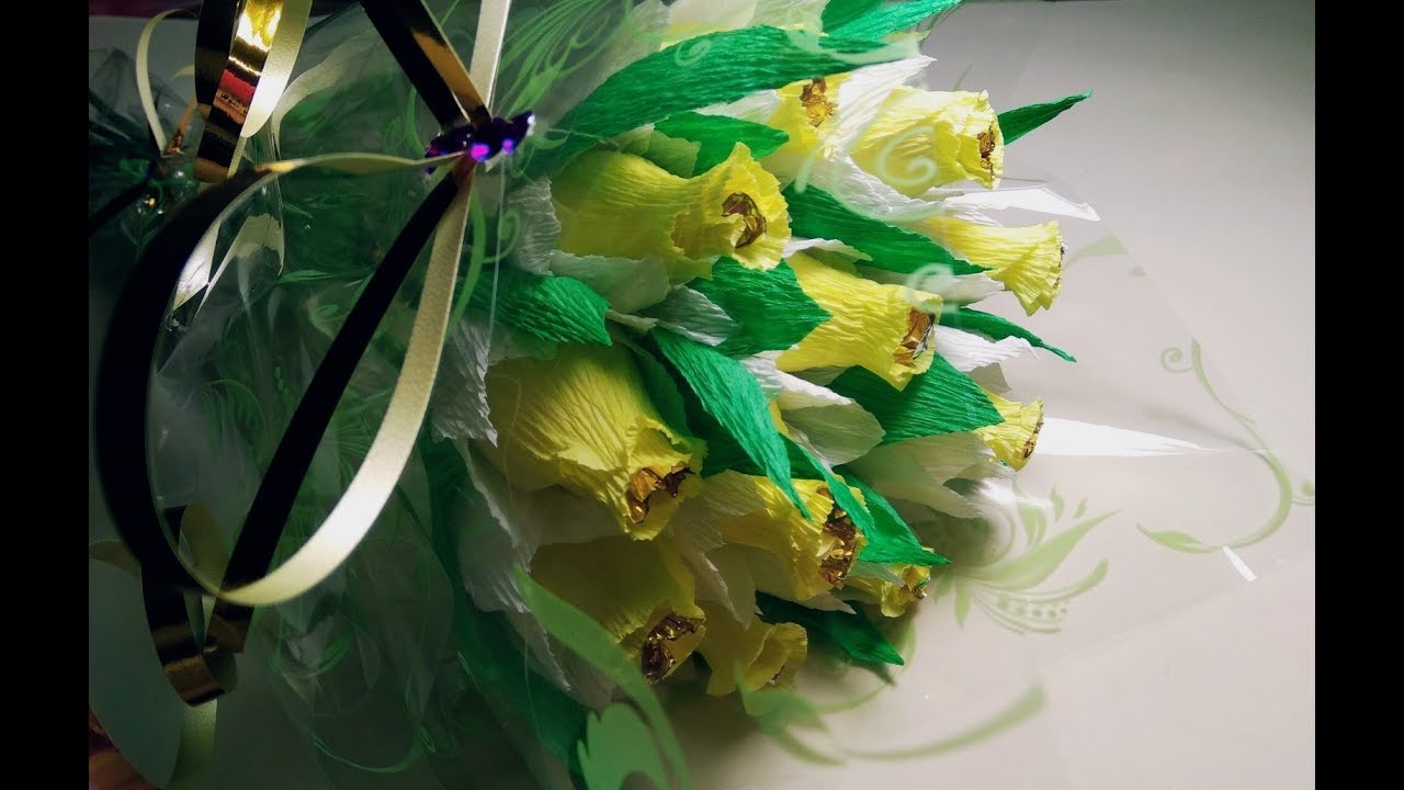 МК БУКЕТ ИЗ ЦВЕТОВ//НАРЦИССЫ//СЛАДКИЙ ПОДАРОК//DIY смотреть онлайн