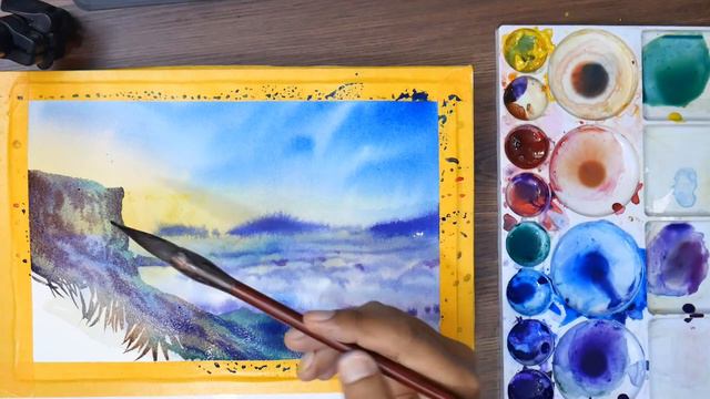 watercolor tutorials /mountain and beautiful sky watercolor tutorials/Hugderr смотреть онлайн