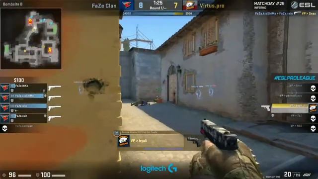 Byali Pistol 1v4 - Faze vs. Virtus.pro смотреть онлайн