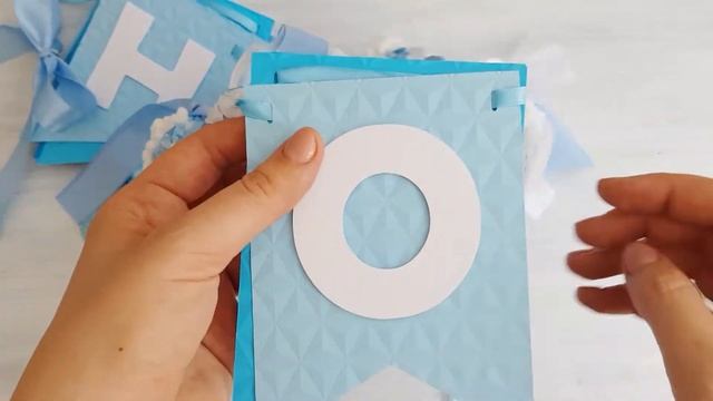 Поздравительная гирлянда для декора детского праздника на 1 годик для мальчика голубая с лентами. смотреть онлайн