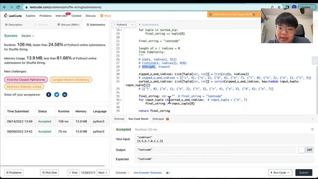 Leetcode Python - Easy - Part 2 - Alternative Solutions to Shuffle Strings (Linear - Single Pointer смотреть онлайн