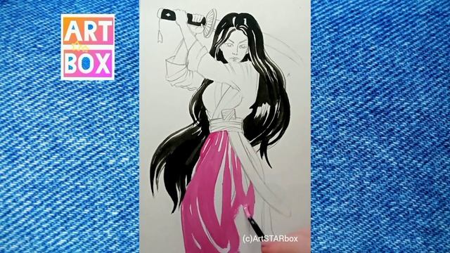 Красавица девушка самурай с мечом. Рисунки гуашью. How to draw warrior girl samurai colour scetch смотреть онлайн