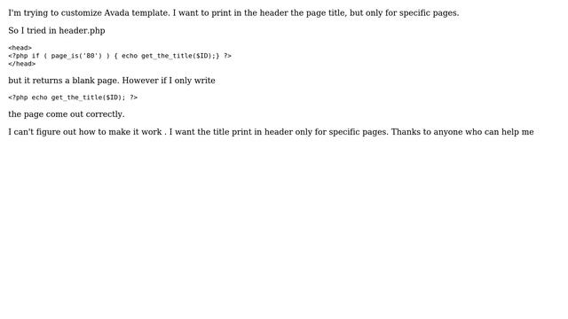 Wordpress: Print title page in header of a specific page смотреть онлайн