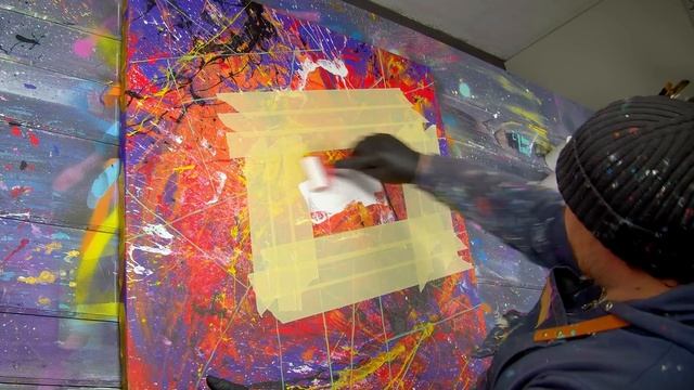 ABSTRACT ART PAINTING Demo With Acrylic Paint And Masking Tape | Quandiu