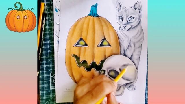Color With Me [ Cat Pumpkin Skulls coloring page by @ArtistrybyLisaMarie смотреть онлайн