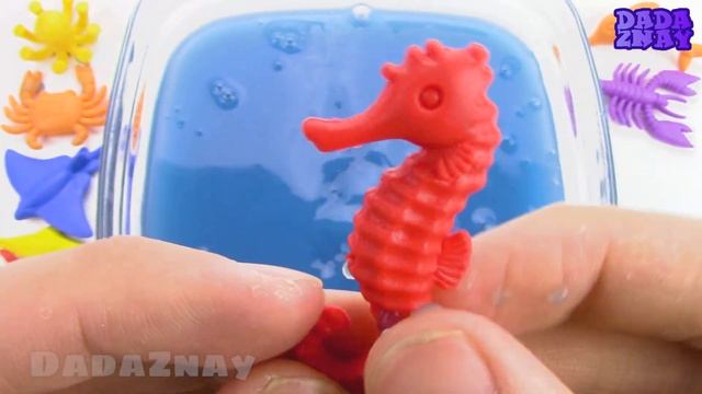 Морские Животные для детей|Название морских животные|Учим цвета морских животных|Слизь сюрприз смотреть онлайн