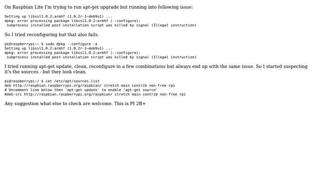 Raspberry Pi: Illegal instruction when trying to update package on Raspbian-Lite смотреть онлайн