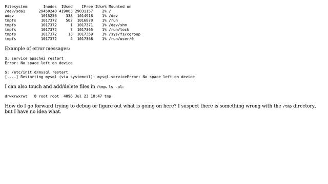 DevOps & SysAdmins: Error: No space left on device when starting/stopping services only смотреть онлайн