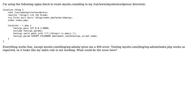 DevOps & SysAdmins: Nginx giving 404 error for WordPress' /wp-admin/ root смотреть онлайн