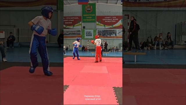 Умрихин Егор, красный угол. Кубок города Благовещенска по кикбоксингу, дисциплине лайт-контакт. смотреть онлайн