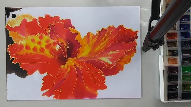 Мастер класс. Рисуем гладиолус акварелью и контуром для ткани. Часть 4. смотреть онлайн