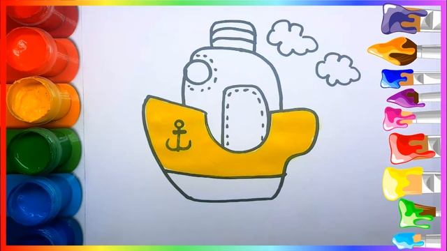 DRAWING A SHIP FOR CHILDERN | drawing a ship in the sea | draw a ship in the sea and colour it смотреть онлайн