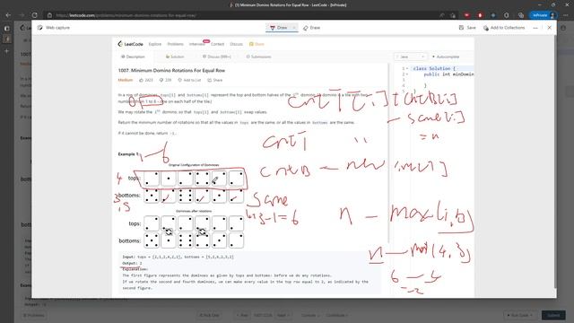 LeetCode 1007 | Minimum Domino Rotations For Equal Row | Counting Array | Java смотреть онлайн